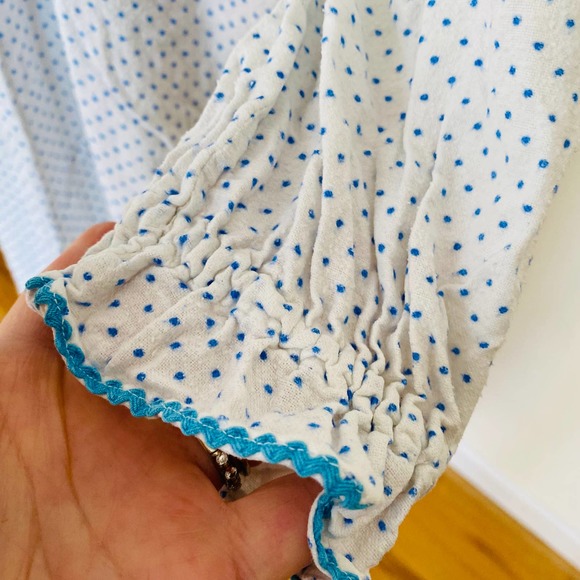 Handmade Cotton Flannel Blue White Lace Trim Pajama Nightgown Size Small Medium - Picture 4 of 6